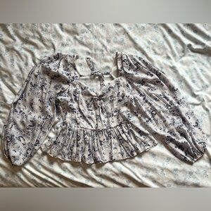 Moon River White and Blue Floral Blouse